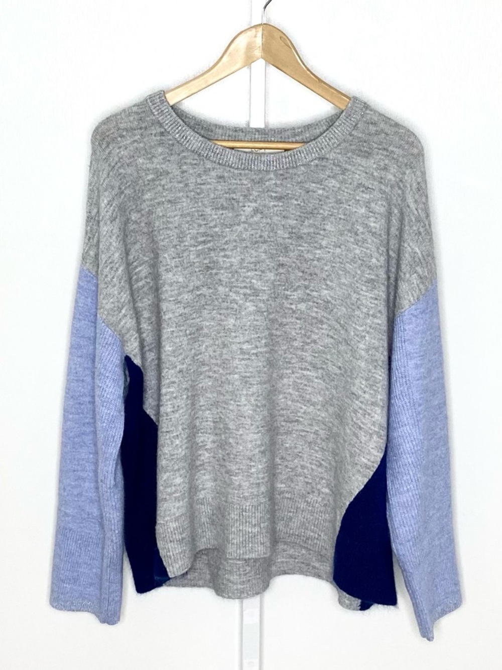 LOFT | Blue/Navy/Grey Colorblock Sliver Trim Crewneck Pullover Sweater Sz XXL